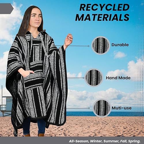 Miniatura 4 de Artisans Bazaar Baja sudadera con capucha mexicana Poncho Droga Alfombra Estilo Serape Hippie Cálida y Cómoda Manta Azteca
