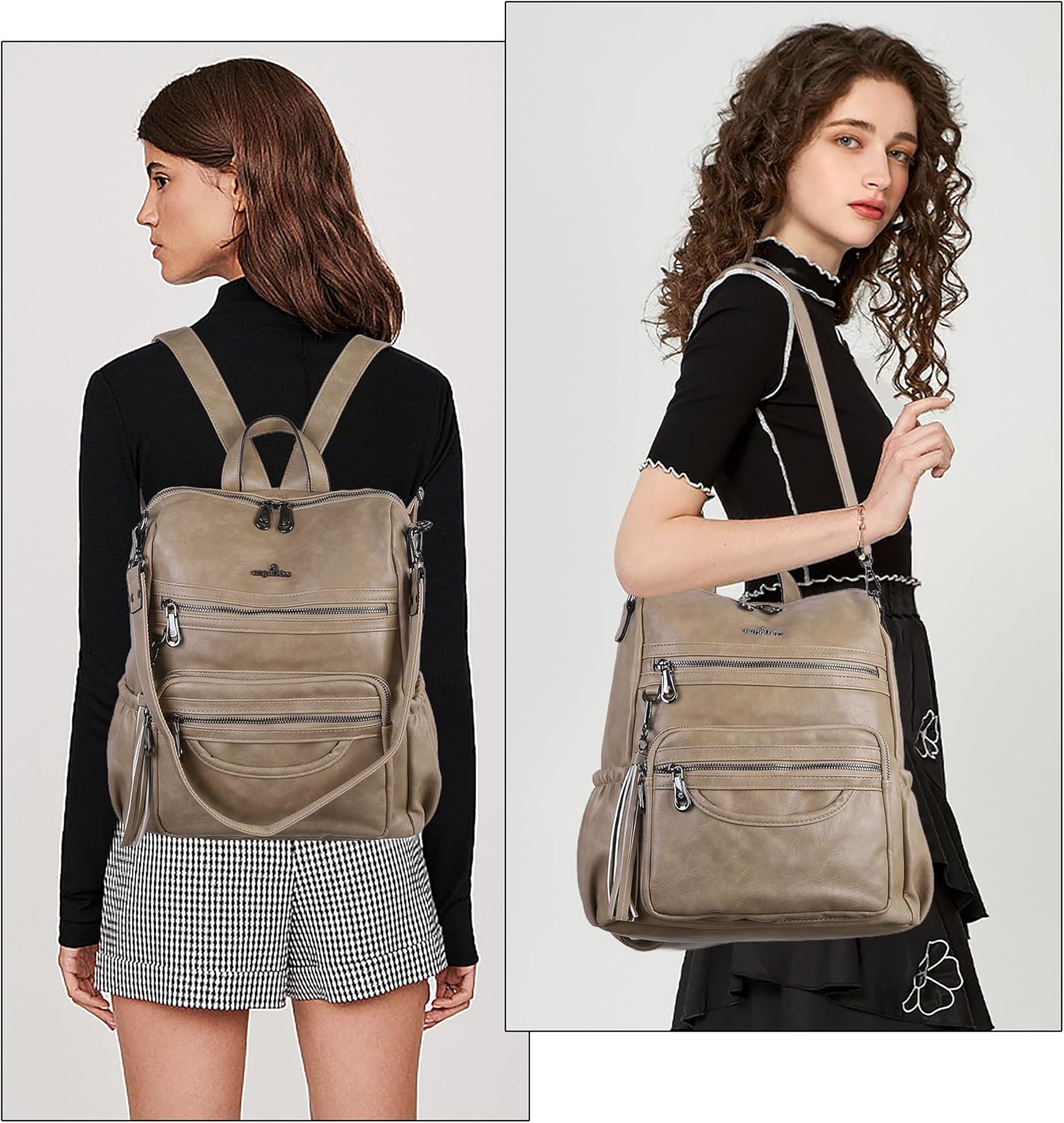 Angel Kiss Women's Backpacks & Purse - PU Leather Zipper Casual Backpacks & Shoulder Bags - Image 6