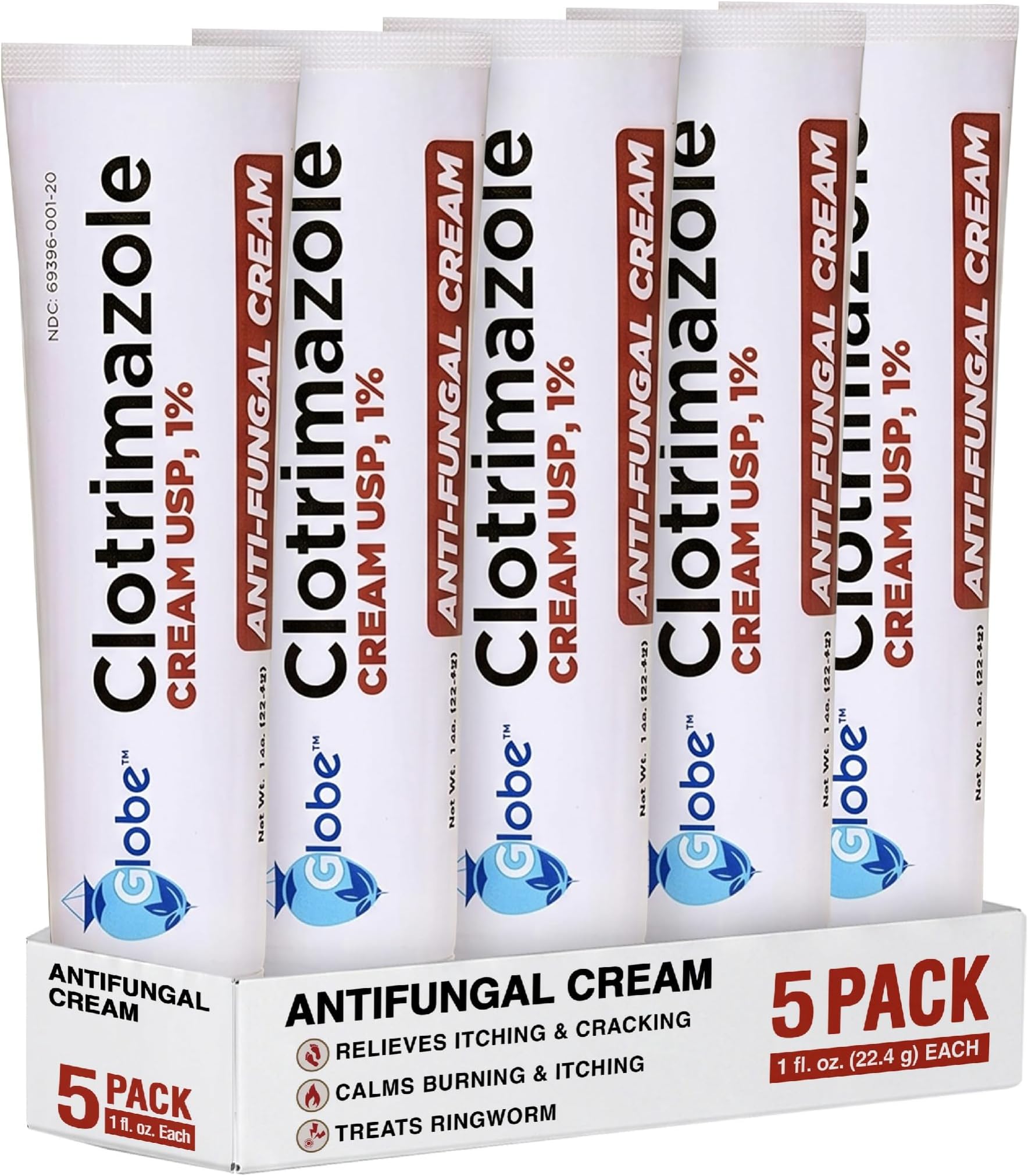 Clotrimazole Antifungal Cream 1% USP (1 oz), Anti Fungal Treatment, Relieves Itching, Burning, Cracking and Scaling Associated Athletes Foot, Jock Itch, Ringworm and More (Pack of 5)