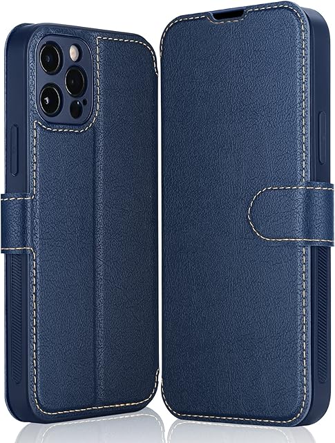 ELESNOW Case iPhone 13 Pro - 6.1", Premium Leather Wallet Flip Cover [Full Lens Protection] [Magnetic Closure] Compatible with Apple iPhone 13 Pro (Blue)