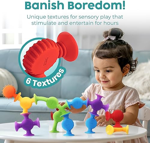Vista 28 de BUNMO Juguetes de baño de succión - Conecta, construye, crea – Juguetes de baño para niños pequeños – Horas de diversión y creatividad – Habilidades