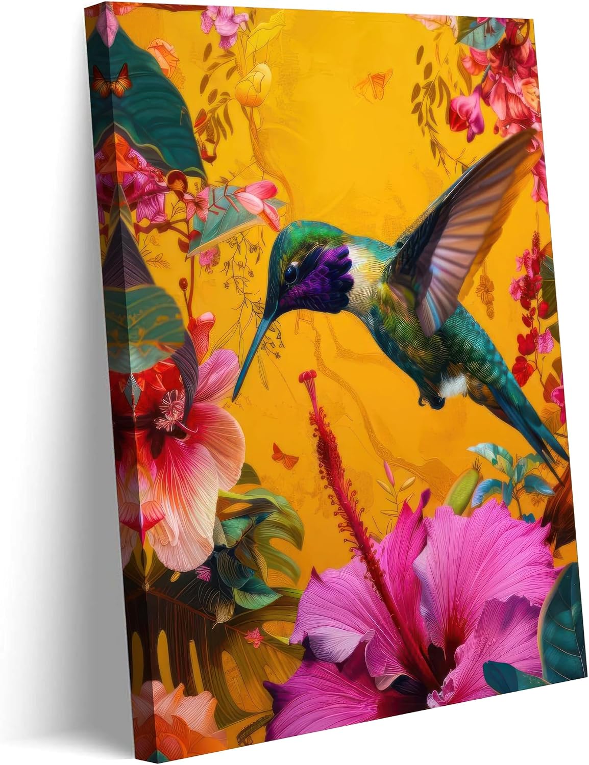 ACWOWO Retro Hummingbird Wall Art Blue and White Floral Bird Canvas Print Rustic Decor for Farmhouses Bedrooms Living Rooms Bathrooms 16x24 ln (Canvas)