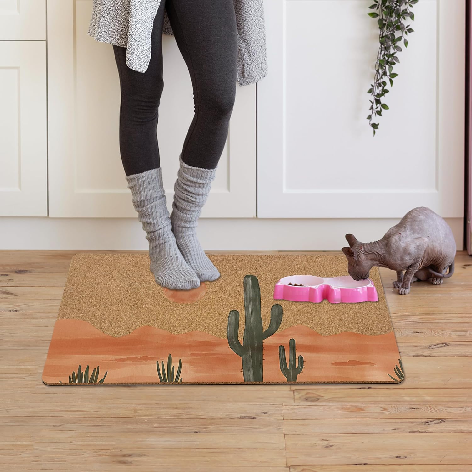 Western Cactus Desert Sun Landscape Door Mat, Boho Southwestern Sand Front Door Mat Outside Entrance, Bohemian Desert Artificial Coir Doormat Rugs for Indoor Entryway Outdoor, 17x30 Inch