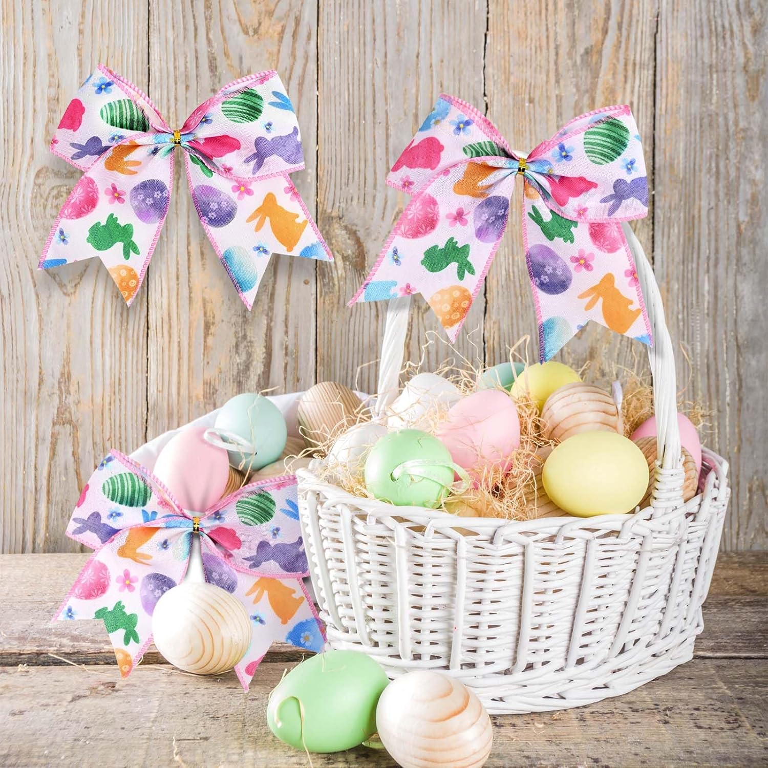 12 Pcs Easter Bows Gift Wrap Baskets Bows Decorations for Wreath Front Door Gift Wrapping Tree Topper Crafts Decor - Image 6