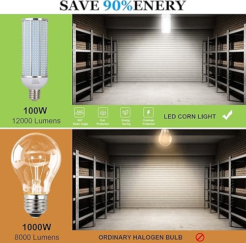 Miniatura 8 de Bombilla LED de maíz equivalente a 400 W, 5040 lúmenes, 5000 K, 36 W, luz blanca diurna E26E27, base media para interiores, garaje, almacén,