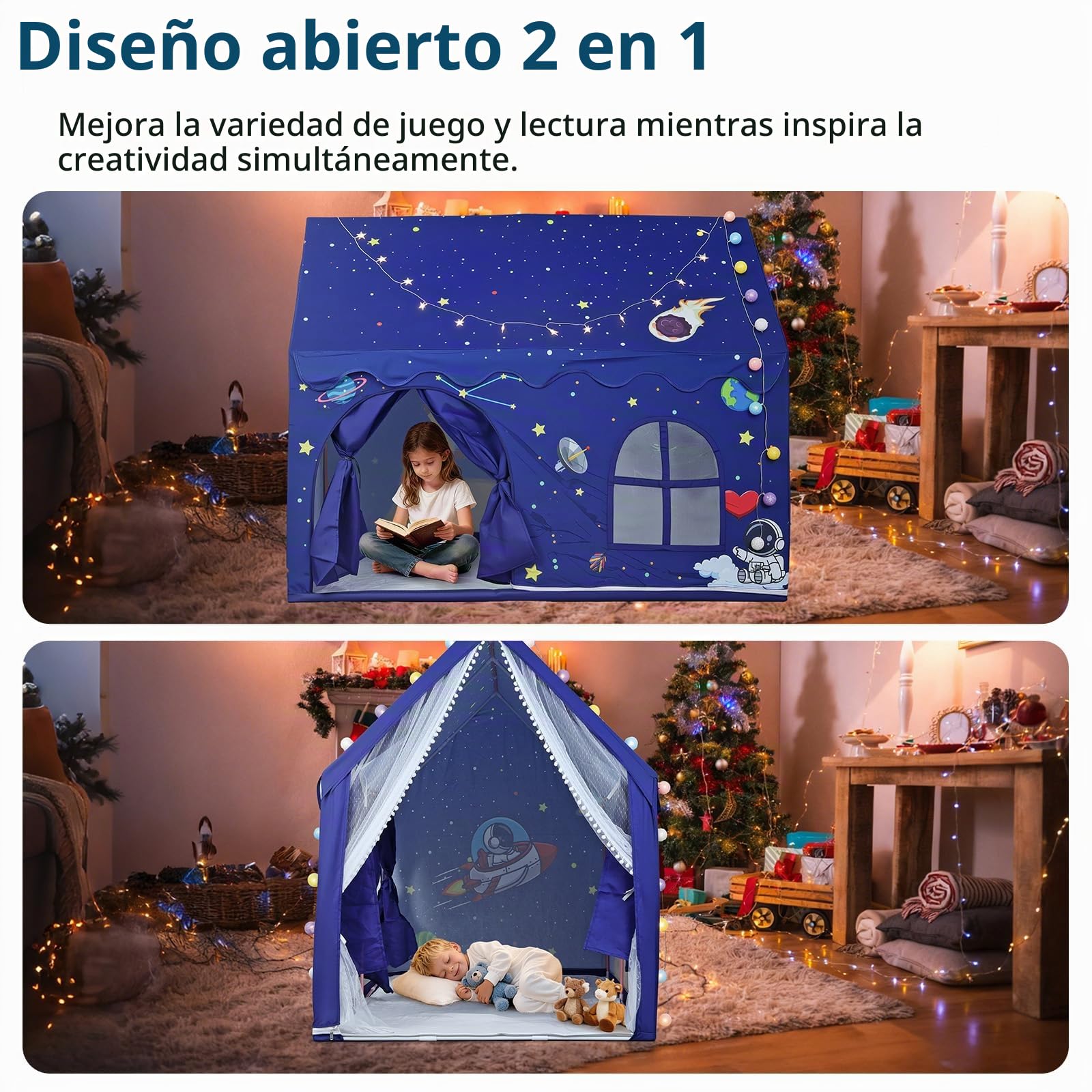 Tienda de Juegos Infantil con Luz LED y Alfombrilla Antideslizante | Tienda de Campaña Montaje Rápido, Dimensiones 160×105×128cm, Amplia Casita Infantil para Juegos en Casa, para Niños y Niñas