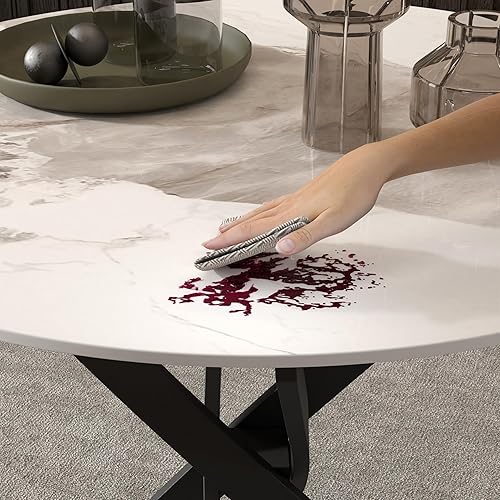 Miniatura 4 de Mesa de comedor redonda para 2-4, 31.5 pulgadas, mesa de cocina pequeña de vidrio templado con patas negras de metal, mesa de comedor moderna para