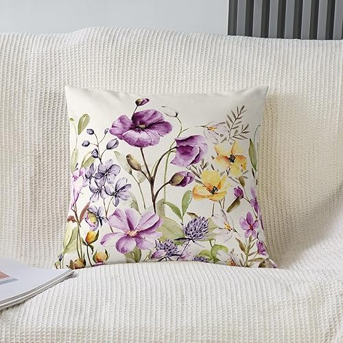 Miniatura 2 de jejeloiu Juego de 2 fundas de almohada florales de 20 x 20 pulgadas, fundas de almohada decorativas de flores suaves, fundas de almohada con flores