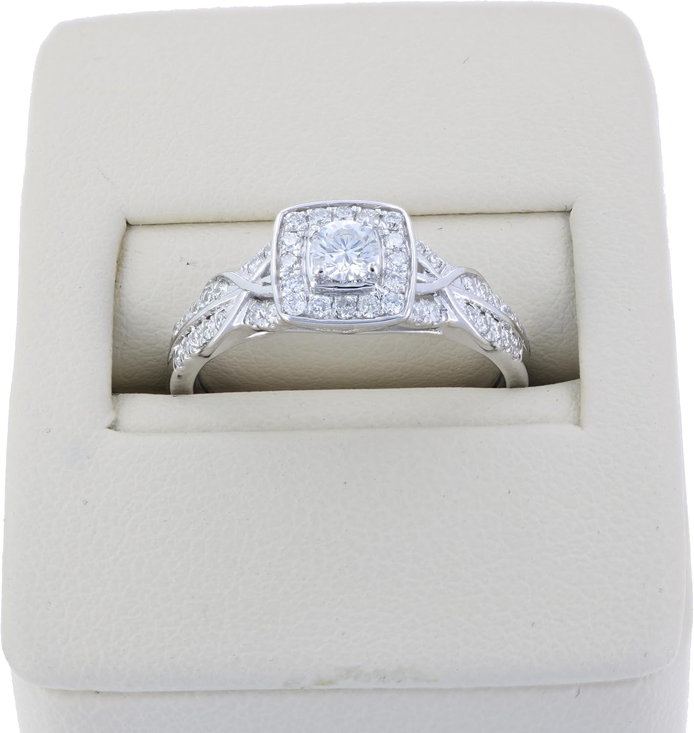 VIR JEWELS 1/2 cttw Diamond Engagement Ring 14K White Gold Cushion Shape Halo Wedding Ring