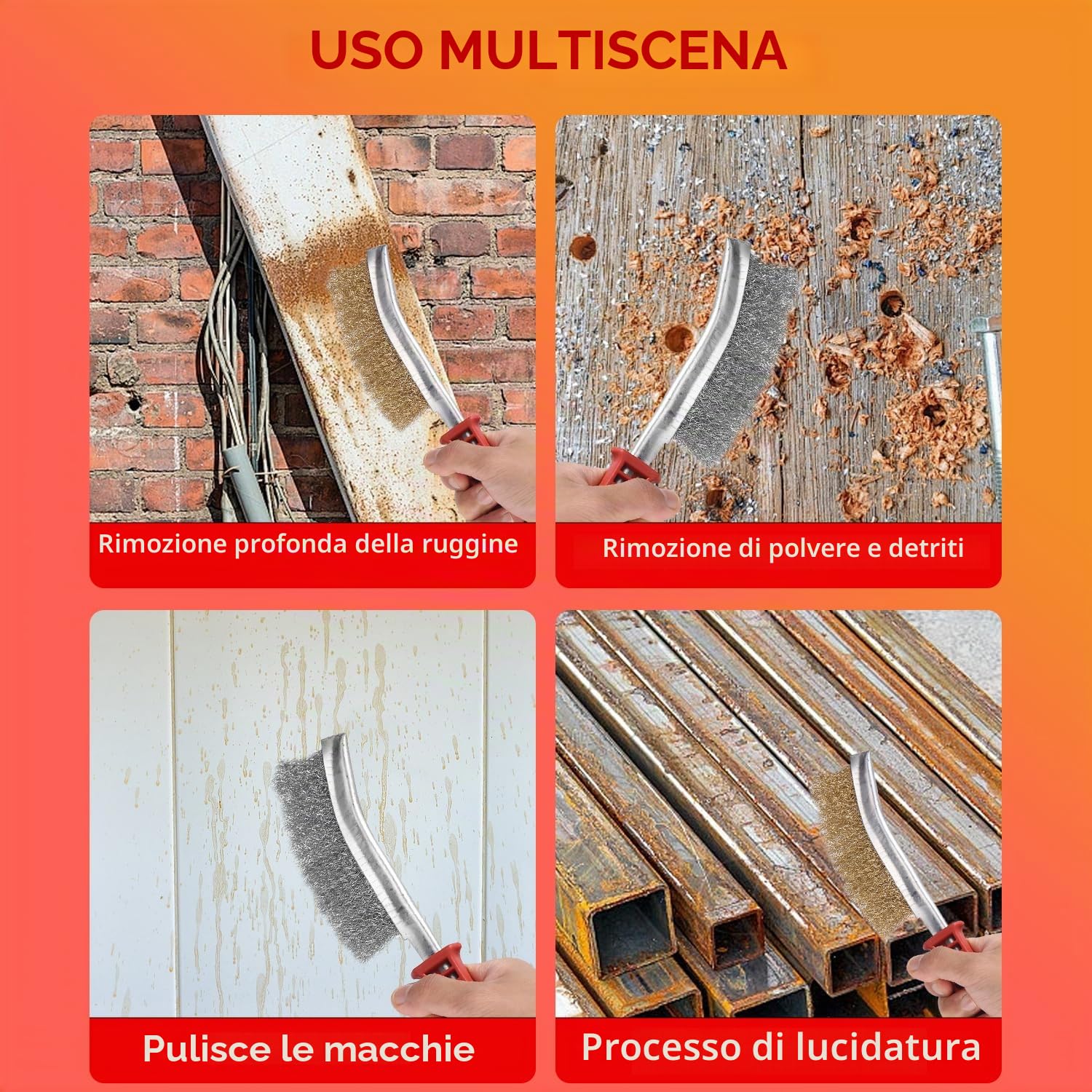 3 Pezzi Spazzola Acciaio Set in Acciaio Inox E Ottone E Nylon E Acciaio al Carbonio, Spazzola Metallica con Manico in Plastica, Spazzola di Ferro per Pulizia Vernice, Polvere, Legno, Togli Ruggine