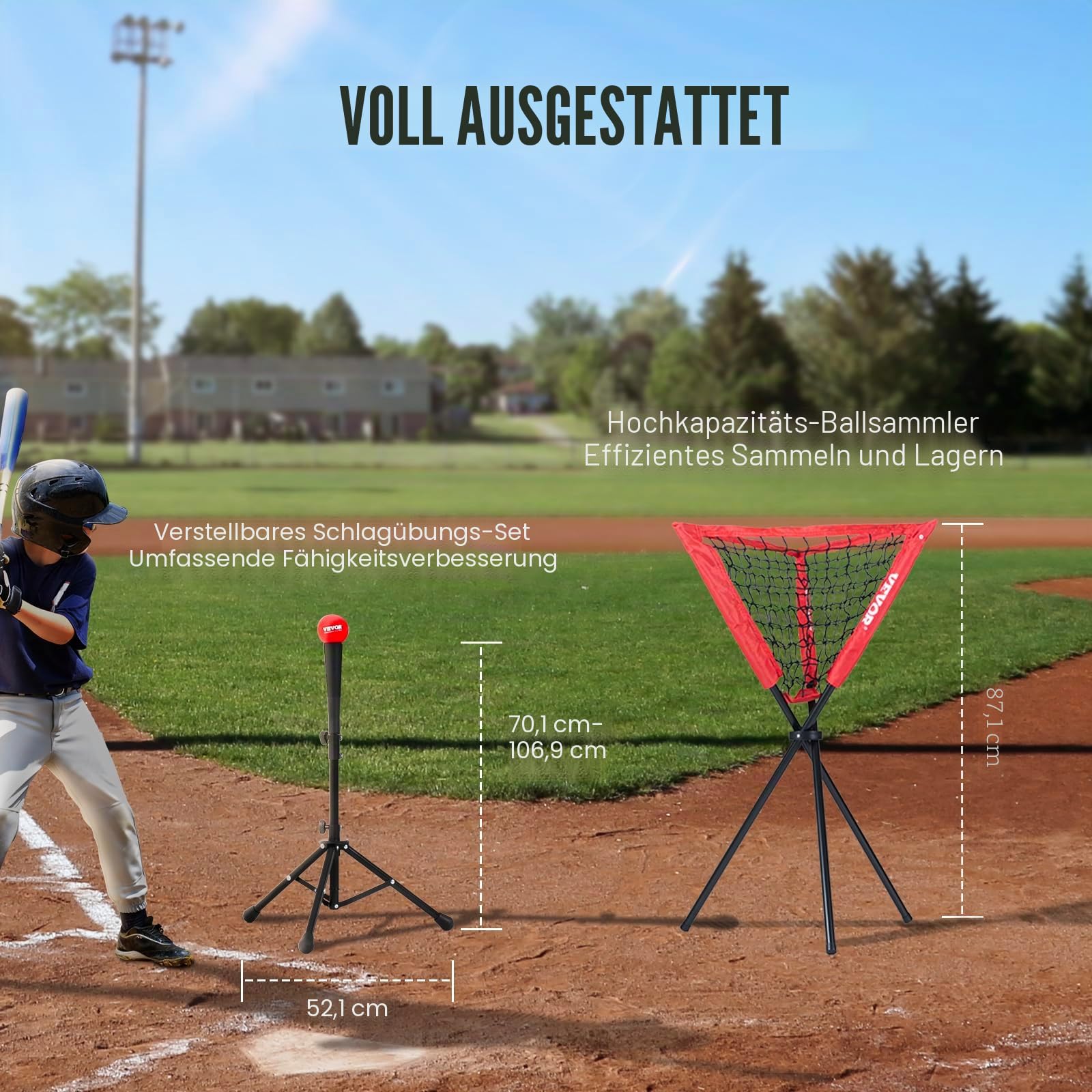 VEVOR Baseball-Softball-Übungsnetz, tragbares Baseball-Trainingsnetz zum Schlagen, Schlagen, Fangen, Pitching, Backstop-Baseballausrüstung mit Bogenrahmen, Tragetasche, Schlagzone, Schlag-T-Shirt