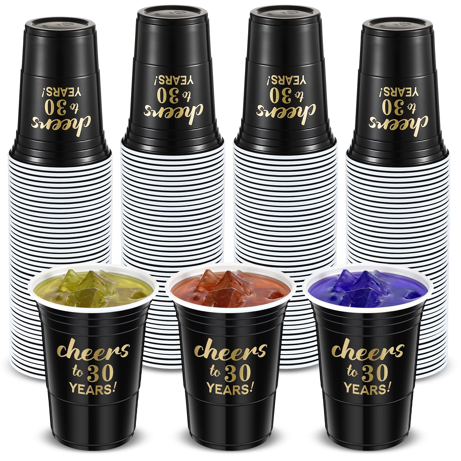 50 Pcs Cheers to 30 Years 16 oz Birthday Party Disposable Cups Black Gold Plastic Tumbler Cups for 30th Birthday Squad Cups for Wedding Anniversary Supplies Decorations