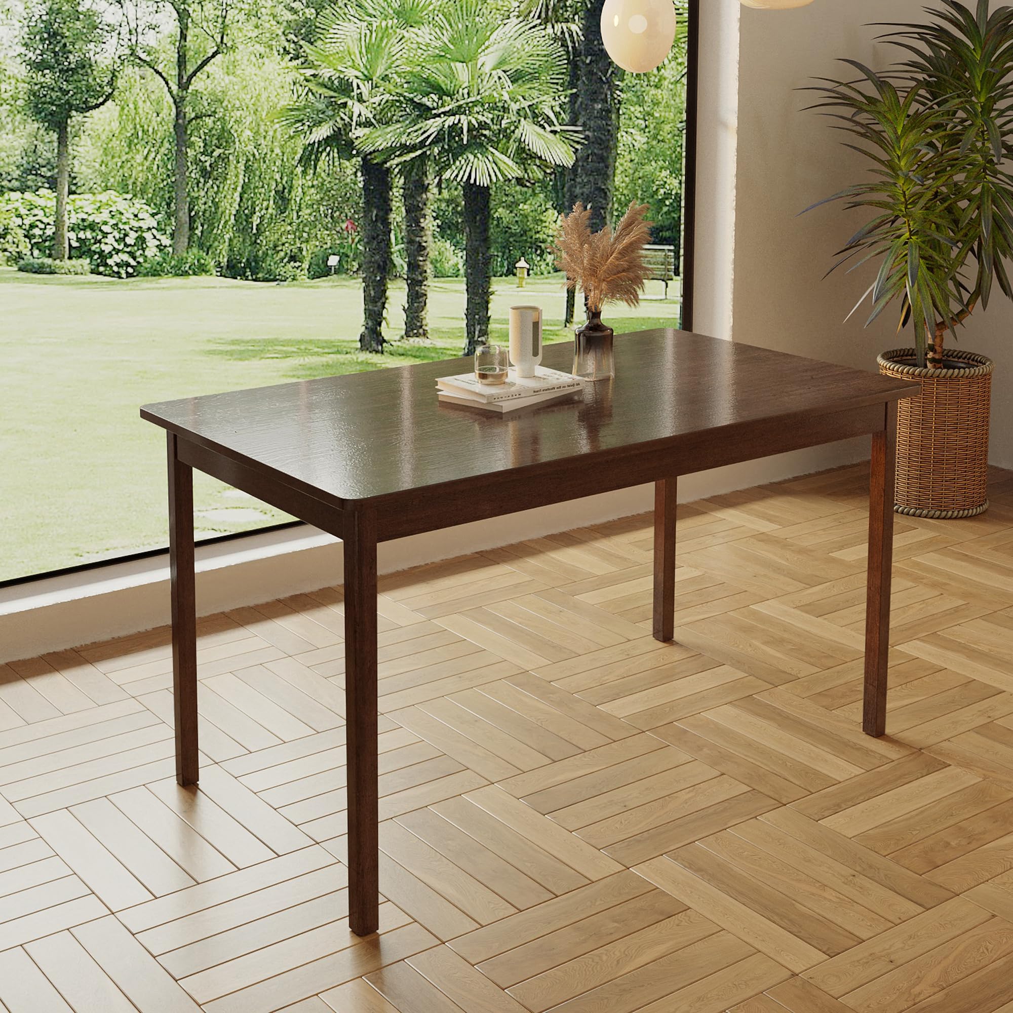 Mesa de comedor de madera maciza para 4-6 personas, mesa rectangular de cocina de 46 pulgadas, mesa de comedor para apartamento, sala de estar, restaurante (marrón)