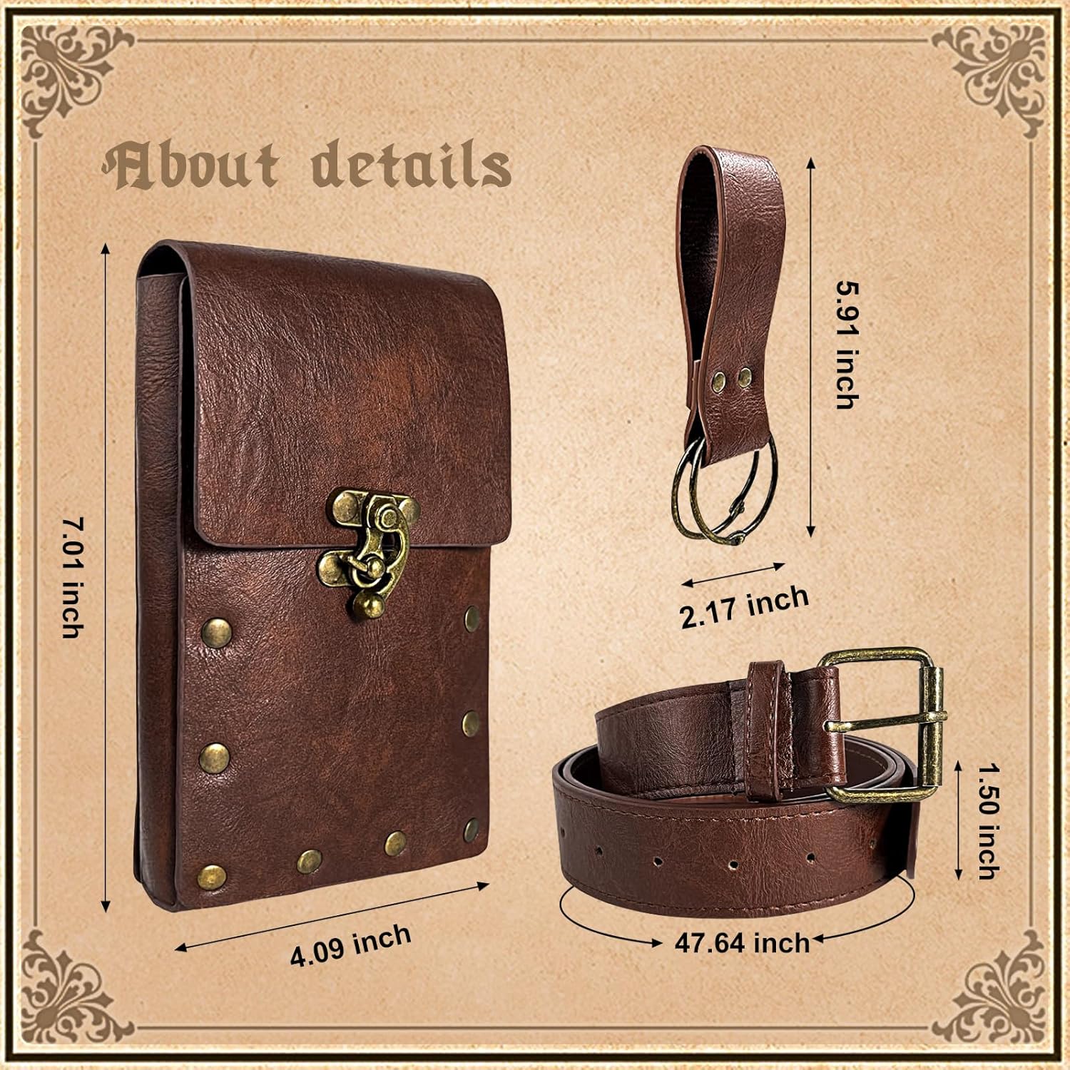 Renaissance Belt Bag Waist Bag Punk Medieval Leather Belt Bag, LARP Role-Playing Clothing Easter Retro Accessories - Image 3