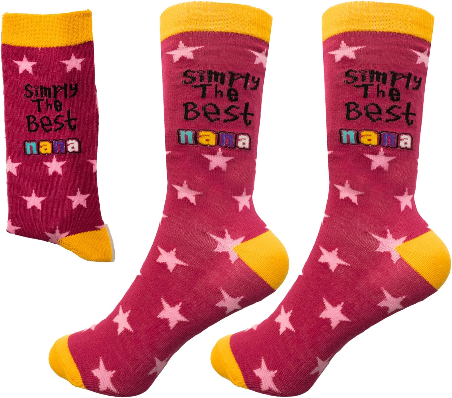SHATCHI Women's Simply The Best Nana Novelty Socks For Women Designer Socks Grandmother Granny Birthday Christmas Mo, Pink and Yellow, One Size EU