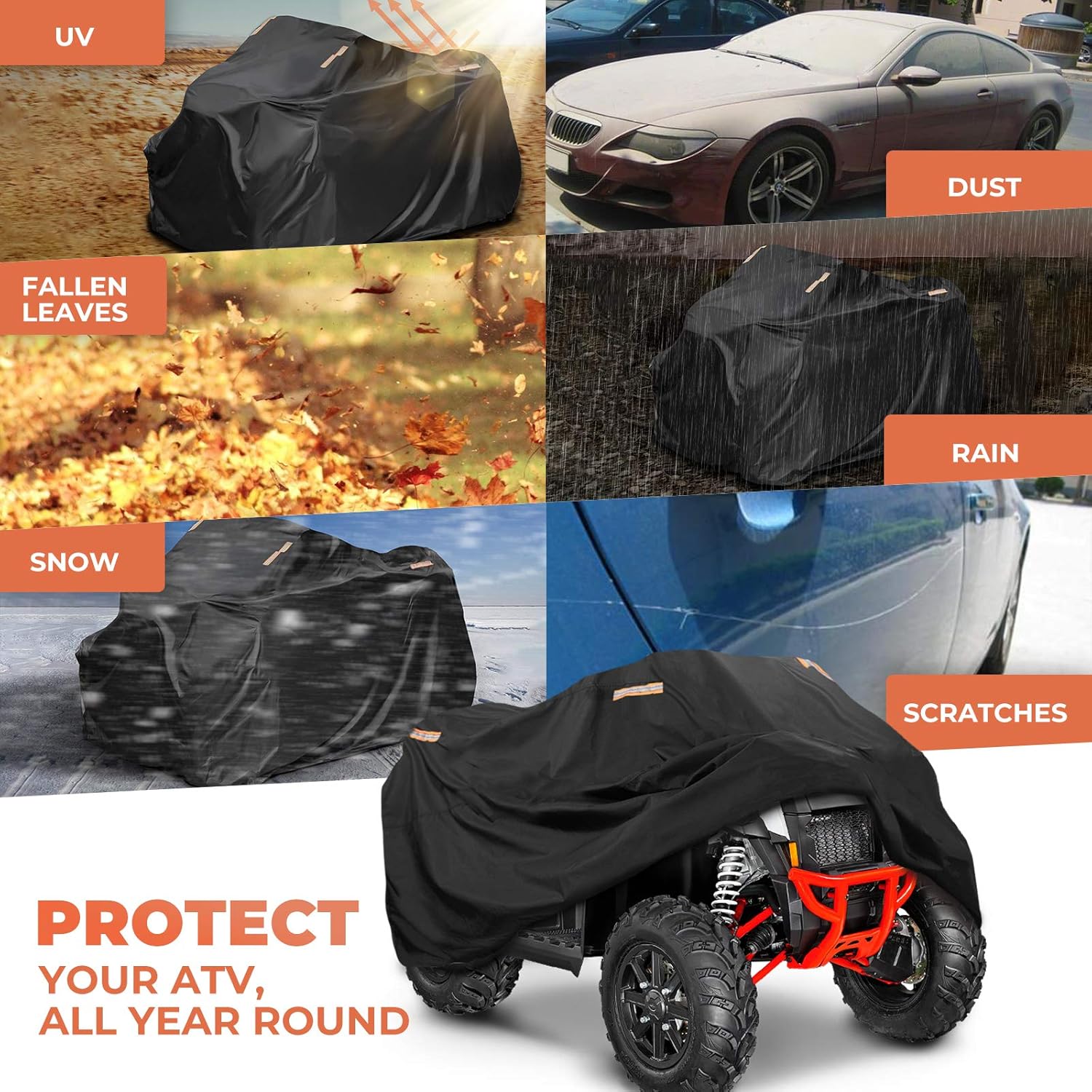 KEMIMOTO ATV Cover Universal, Four Wheeler Cover Waterproof Cover Compatible with Polaris Sportsman 450 570 Polaris Sportsman Fourtrax Can-Am Kawasaki Arctic Cat CFMOTO, 82.7'' X 51.2'' X 46.5''