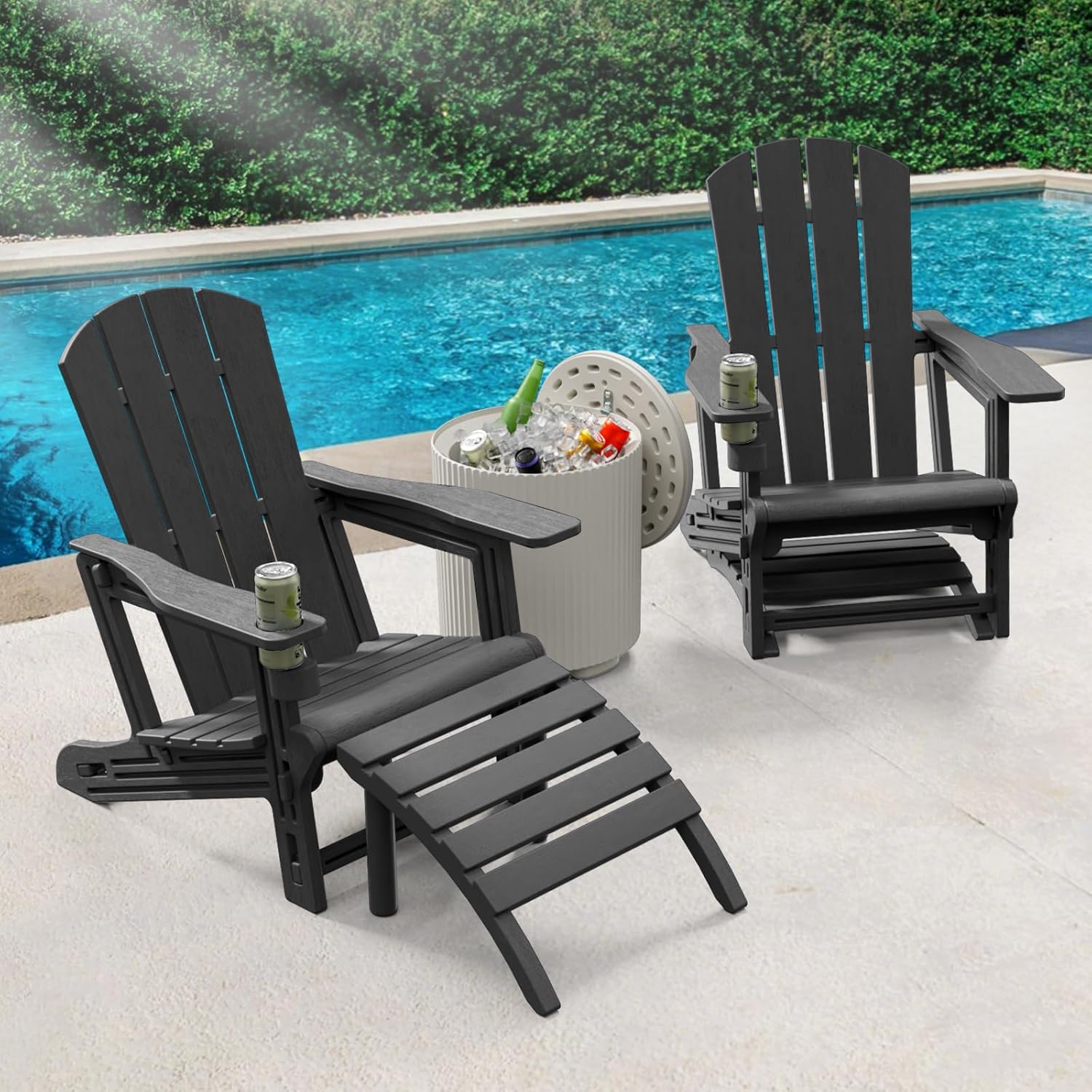 FONTOI Adirondack Ottoman, All Weather Outdoor Plastic Foot Rest for Patio, Foot Rest Weather Resistance Outdoor Footstool,for Adirondack Chair for Patio, Backyard, Porch, Garden, Black