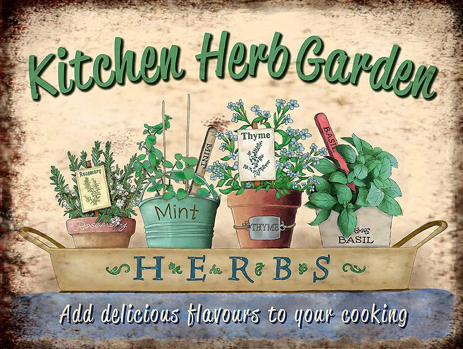 RIFOSA 12"x8" Kitchen Herb Garden Vintage Retro Metal Sign Wall Decor