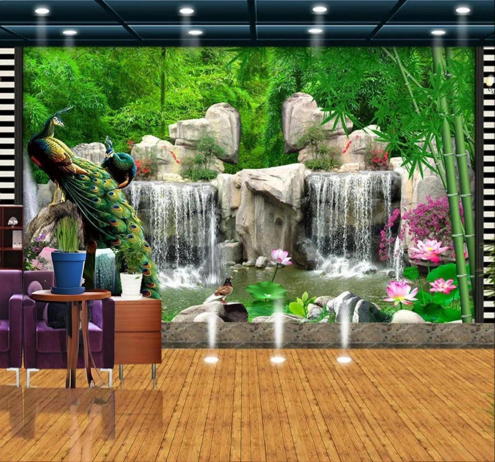 Xlming 430Cm×300Cm(B×H) Fresh Bamboo Grove Garden Peacock Landscape 3D Wallpaper Luxury Silk Study Dining Feature Sofa Grey Bedroom Living Room Tv Decorative Wall-430Cm×300Cm