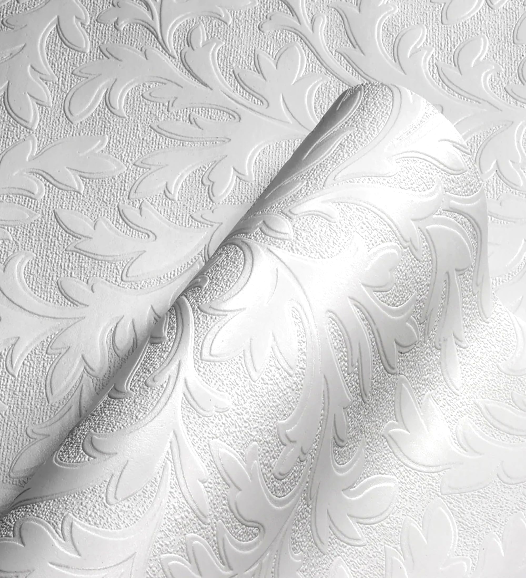 GAULAN 123184 - Papel pintado repintable vinílico lavable volutas blancas con textura alto relieve para pared salón cocina baño pasillo comedor - Rollo de 10 m x 0,53 m