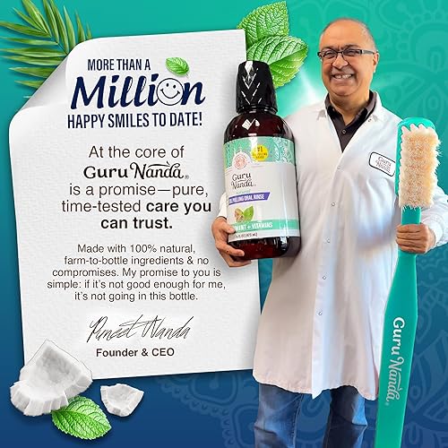 Vista 25 de GuruNanda CocoMint - Enjuague bucal para una higiene bucal completa, 7 aceites esenciales y vitaminas para dientes felices, encías y aliento fresco