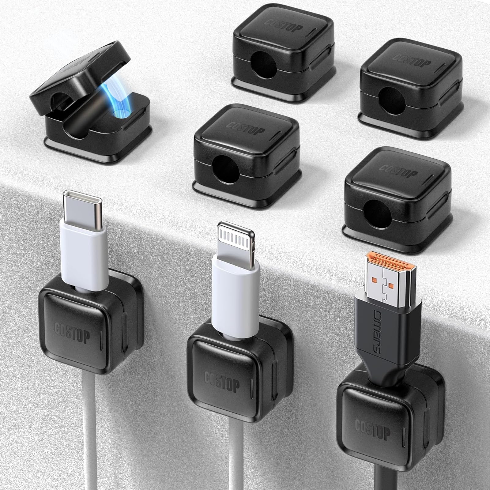 Costop 8 Pack Magnetic Cord Organizer, Cable Smooth Adjustable Easy Secure Cable Management, Wire Holder Keeper Organizer, Hide Or Organize Phone USB Charger Cable for Home,Office,Car,Desk,Nightstand