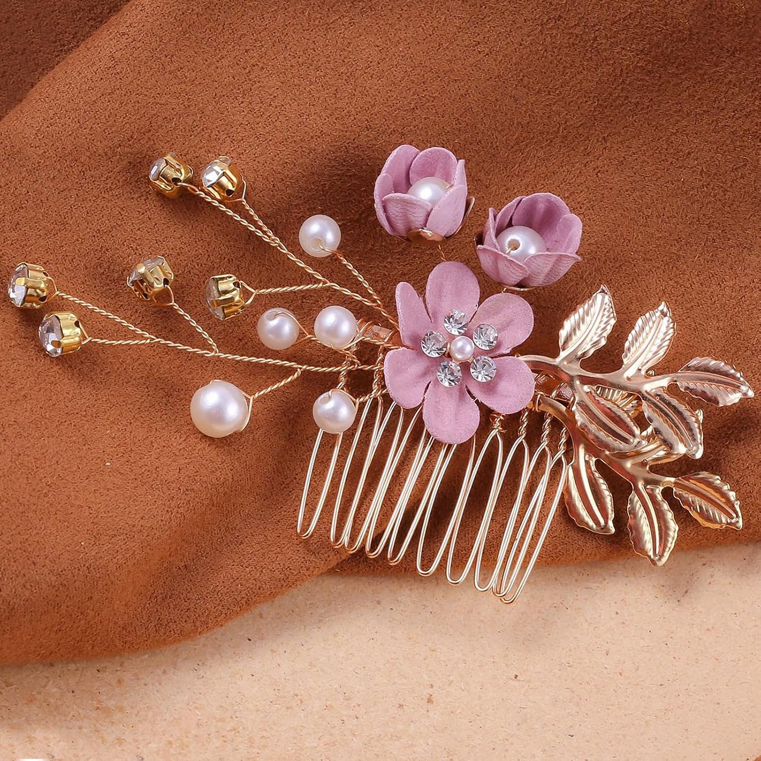 10PCS Hair Comb Set - Wedding Floral Hair Accessories for Women, Baby Purple Flower Hairs Pins, Vintage Wedding Hair Clips, Bridesmaid, Mother of Bride, Gold Decorations