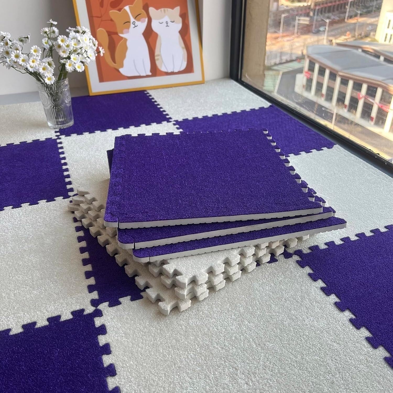 Alfombra de espuma para suelo con baldosas protectoras moradas de 0,4 pulgadas de grosor
