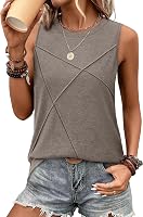 WIHOLL Women's Loose Fit Sleeveless Crewneck Tank Tops - Breathable Summer Casual Vacation Tops with Textured Details