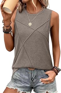 WIHOLL Women's Loose Fit Sleeveless Crewneck Tank Tops - Breathable Summer Casual Vacation Tops with Textured Details