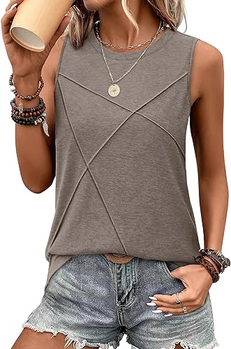 WIHOLL Women's Sleeveless Summer Crewneck Loose Fit Tank Tops