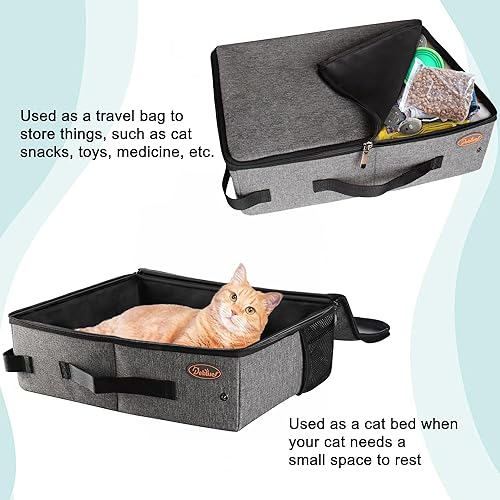 Miniatura 25 de Deblue Caja de arena portátil para gatos de viaje con tapa, caja de arena móvil plegable para gatos para gatos medianos y gatitos, caja de arena