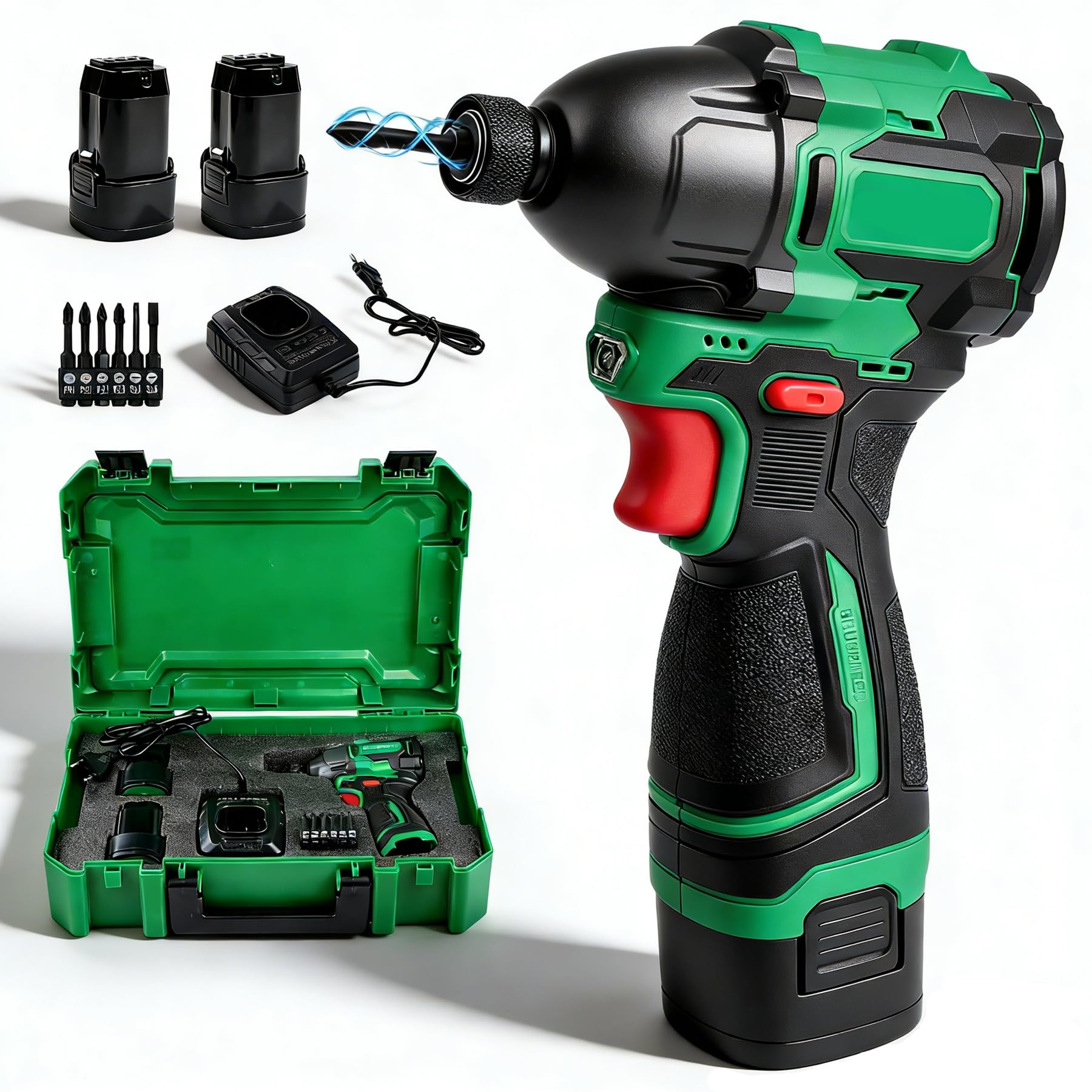 Taladro Percutor a Bateria 16,8V, Destornillador Electrico Inalámbrico con 2 Baterías 2000mAh, 150Nm, 3 Velocidad, Taladro Atornillador para Reparación y DIY