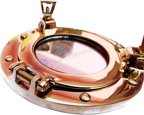 Nagina International Espejo con agujero de puerto pulido de latón de 6 pulgadas