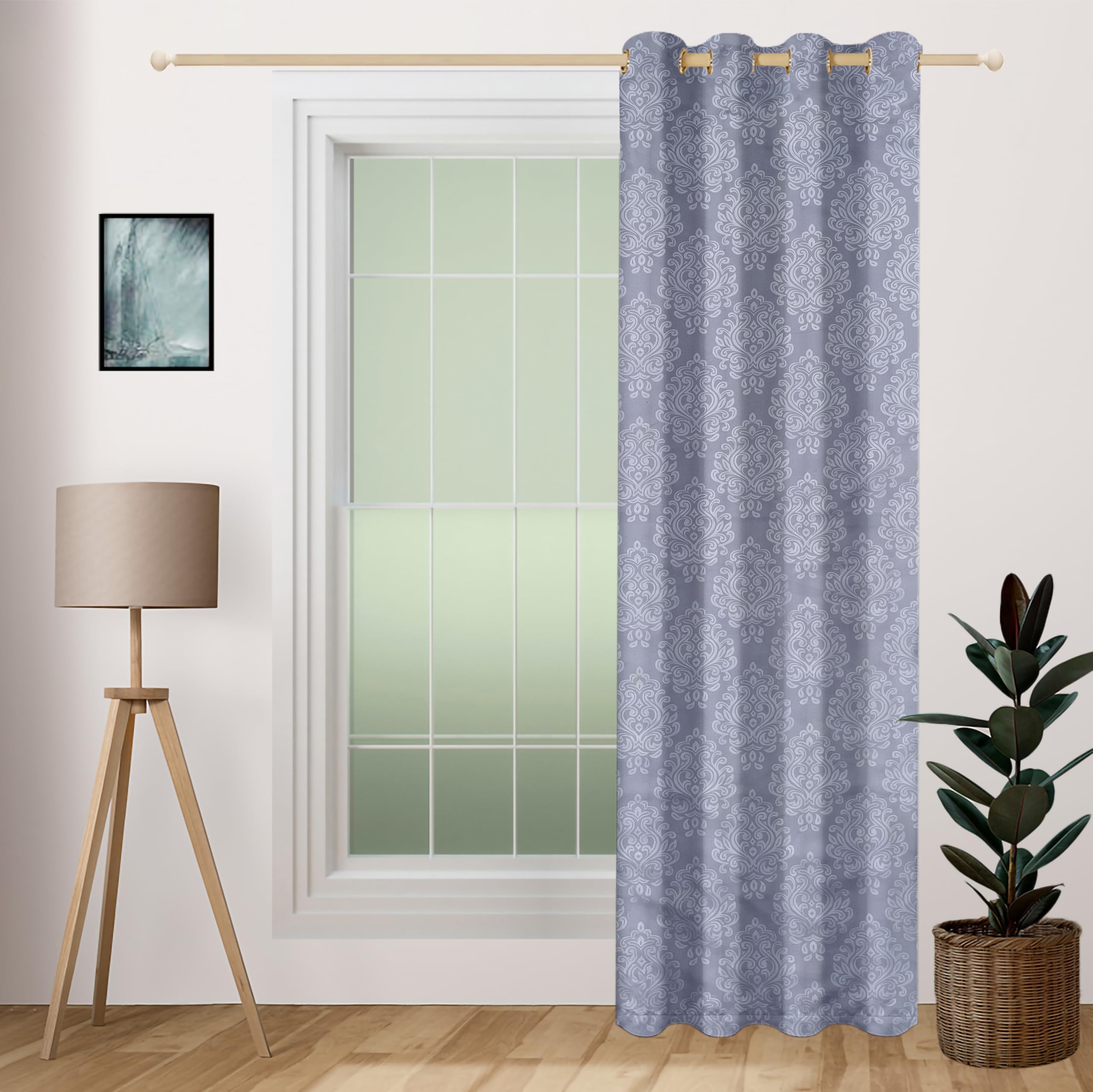 Swayam 100% Blackout Polyester Long Door Curtain for Living Room & Bedroom | 9 Feet | Room Darkening Curtain with Eyelets | Pack of 1 | Ethnic Motif Design – Grey-image-37