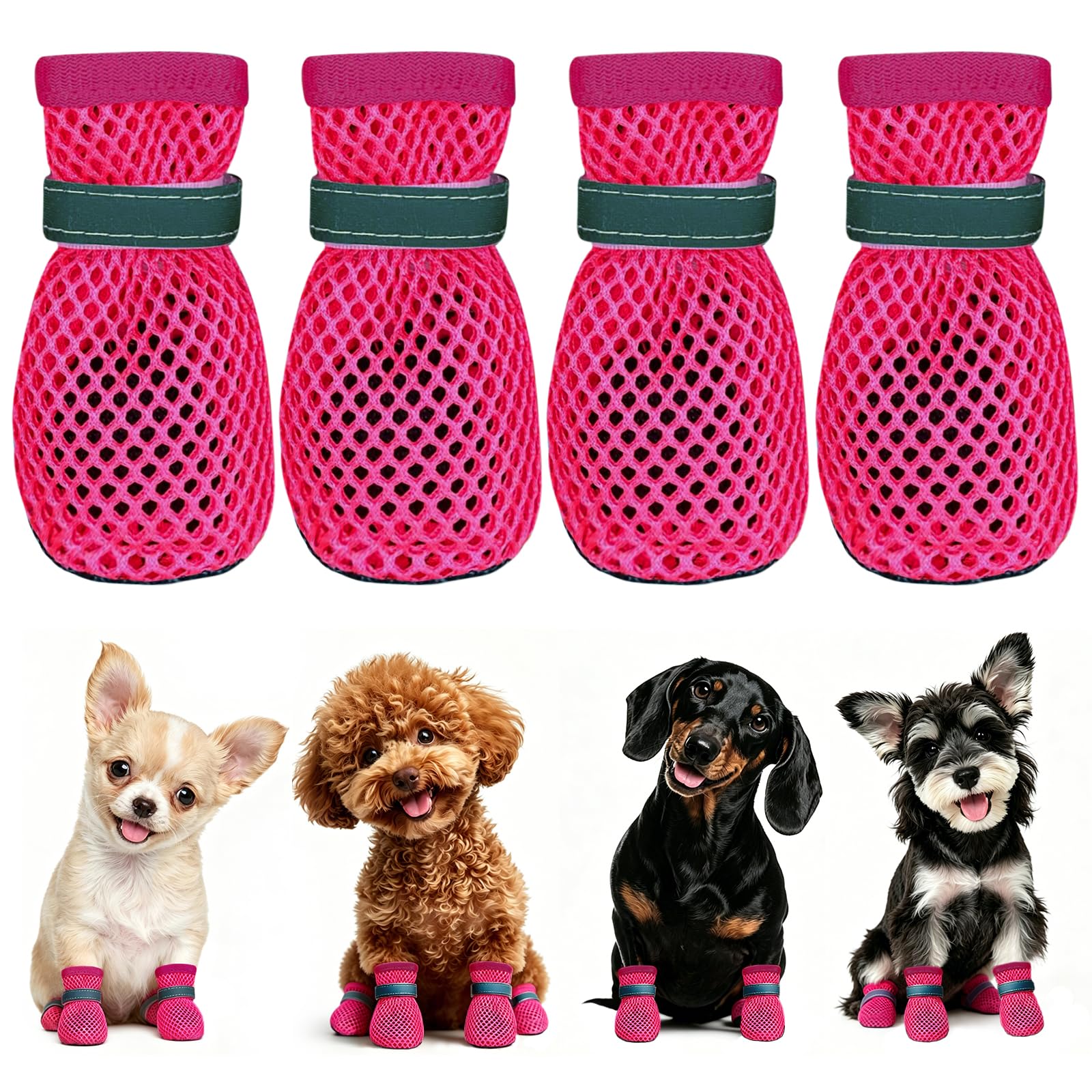 Chaussures d’Été pour Petits Chiens 4 Pièces Chaussures en Maille Respirantes et Antidérapantes pour l’Extérieur Protègent Les Pattes des Brûlures Attention: ne Choisissez Pas Votre Taille habituelle