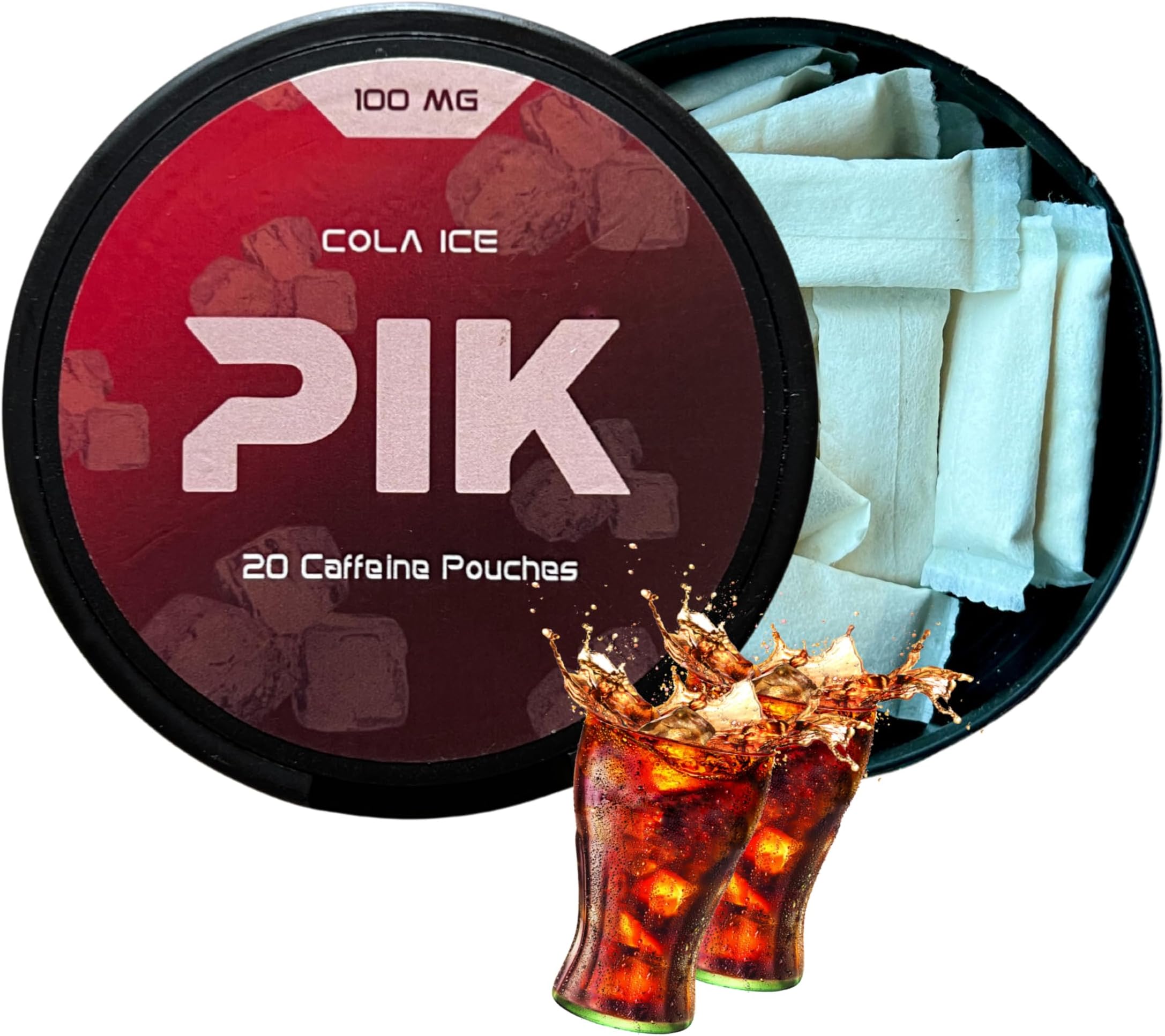 Caffeine Pouches - Cola Ice Flavor | 20 Pouches -100mg Strength Each | Nicotine & Tobacco Free | Energy Boost & Workout Supplement | Coffee Addicts' Delight