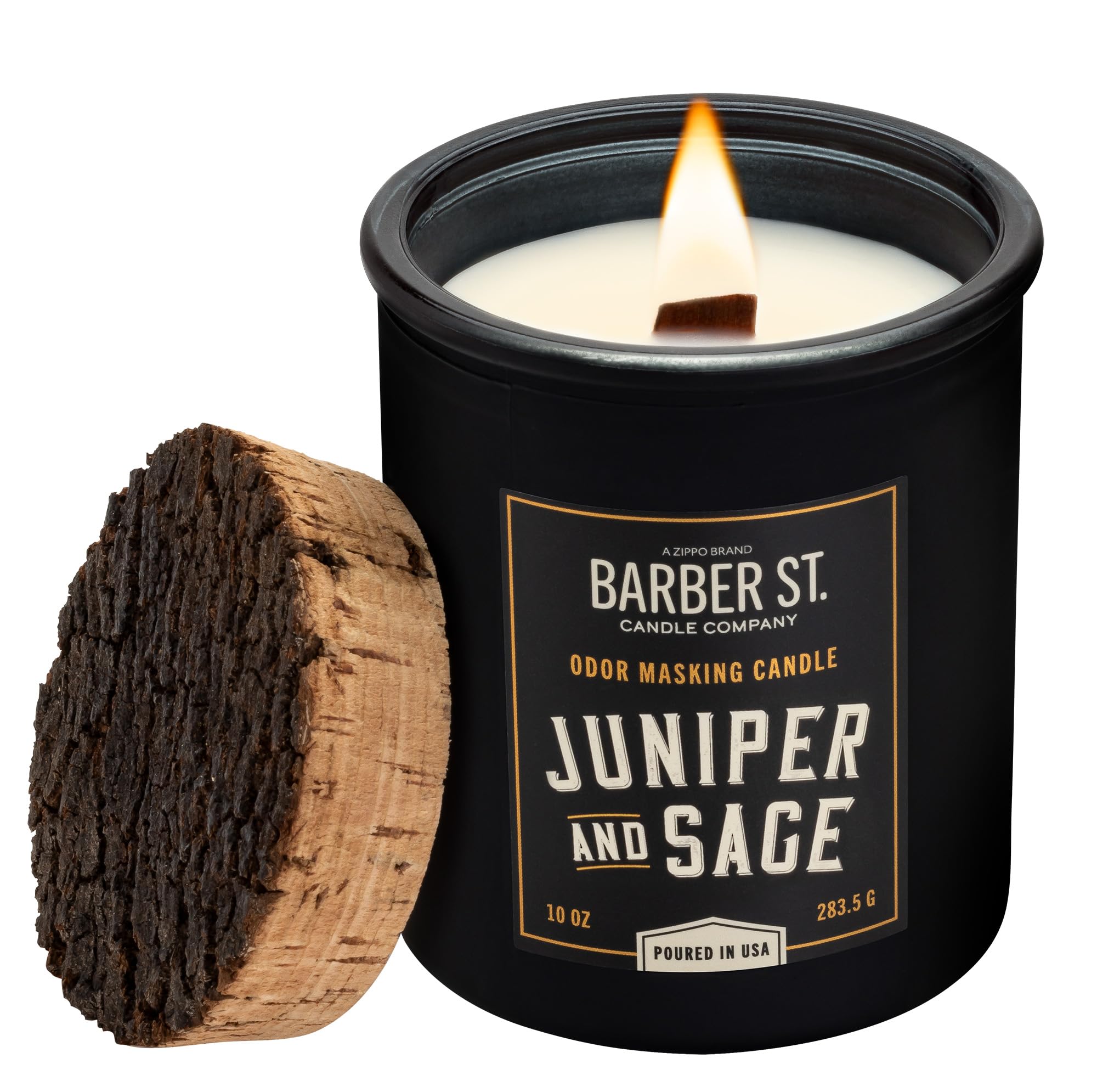 Zippo Barber Street Odor Masking Candle - Wooden Wick Juniper & Sage