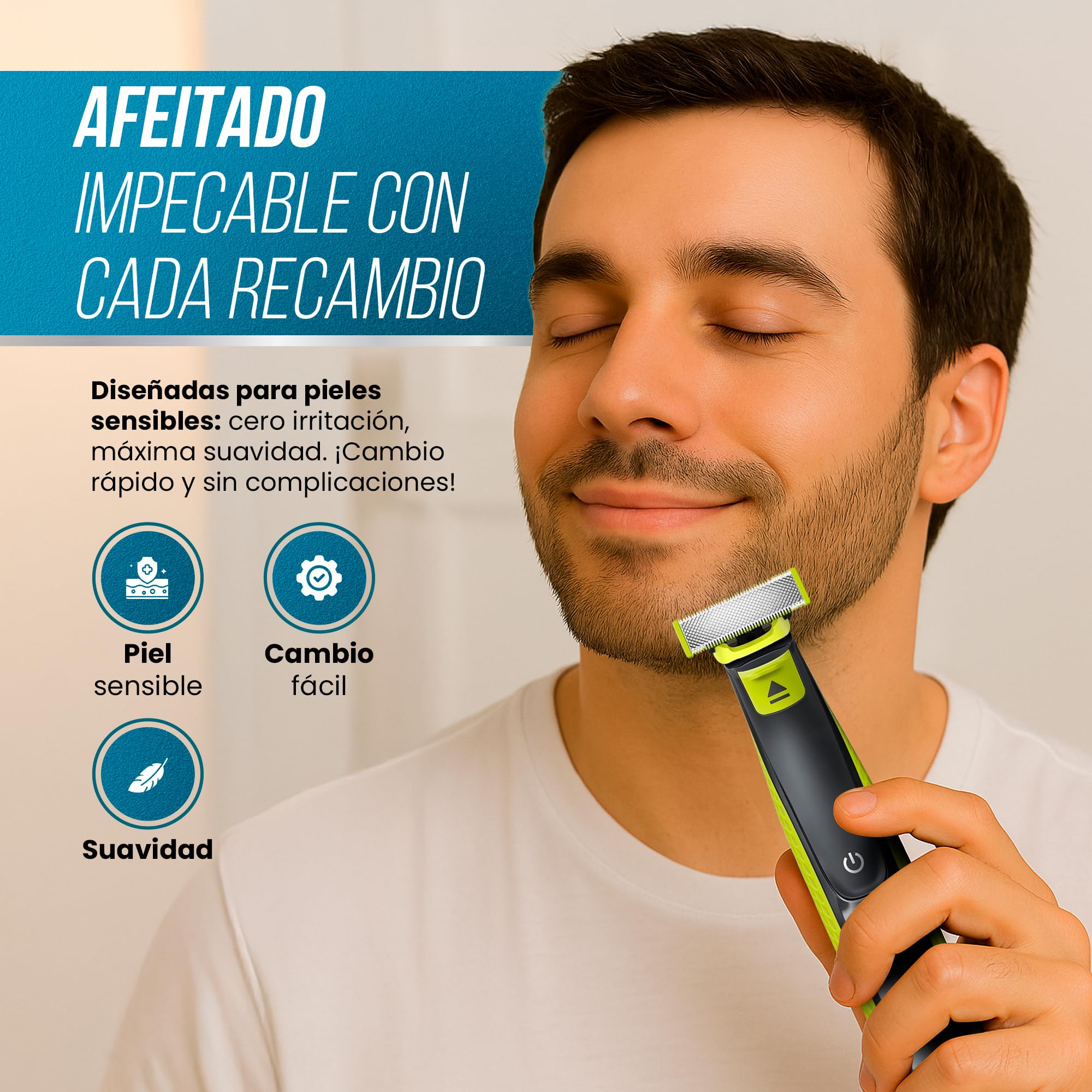 Cuchillas de Recambio compatibles con OneBlade– Acero Inoxidable, Doble Cara, Anti-Irritación, Duración 4 Meses – Para QP2520 QP2530 QP6510 QP6520 y Más – Afeitado Suave en Rostro y Cuerpo