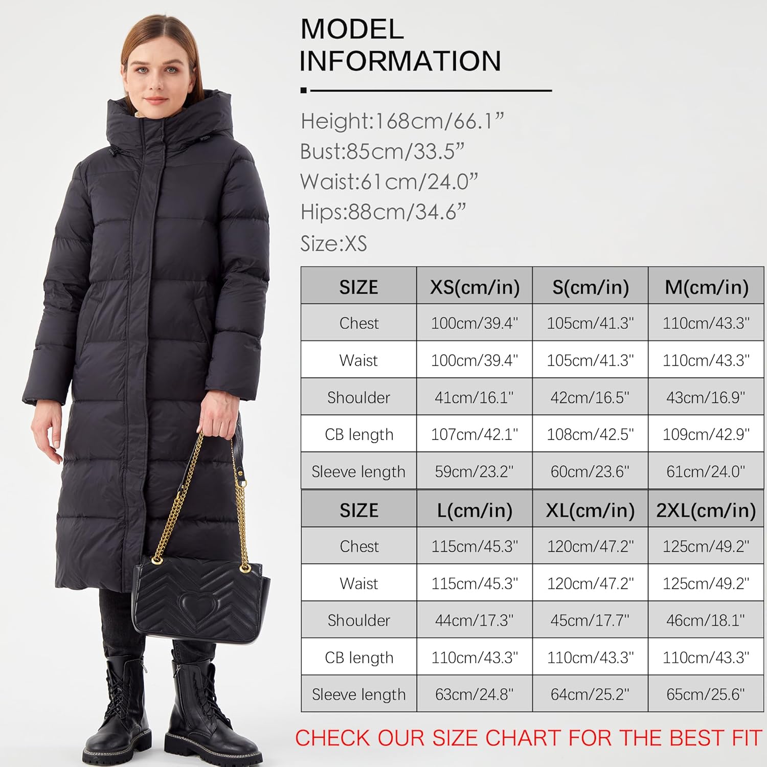 Women’s Long Goose Down Jacket with Hood, Warm Thermal Lining, Knee-Length Winter Puffer Coat