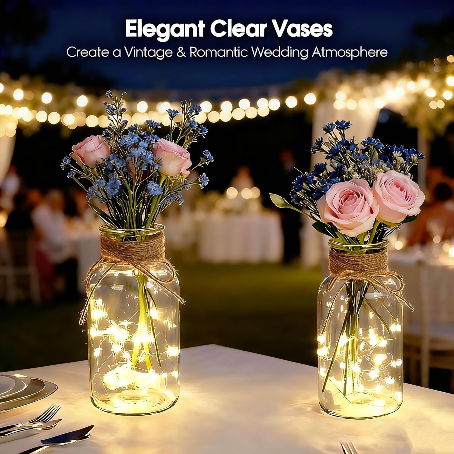 Vintage Glass Flower Vase,Vases for Farmhouse Wedding Centerpiece Cylinder Bottle,Mason Jars for Decor Floral Arrangements, Parties & Home Decor (6 PCS, Transparent) - Image 5