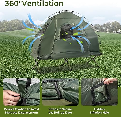 Miniatura 8 de GYMAX Tienda de campaña con cuna, plegable de 5 en 1 con colchón y almohadas, sacos de dormir, parasol, tienda de campaña elevada para camping con