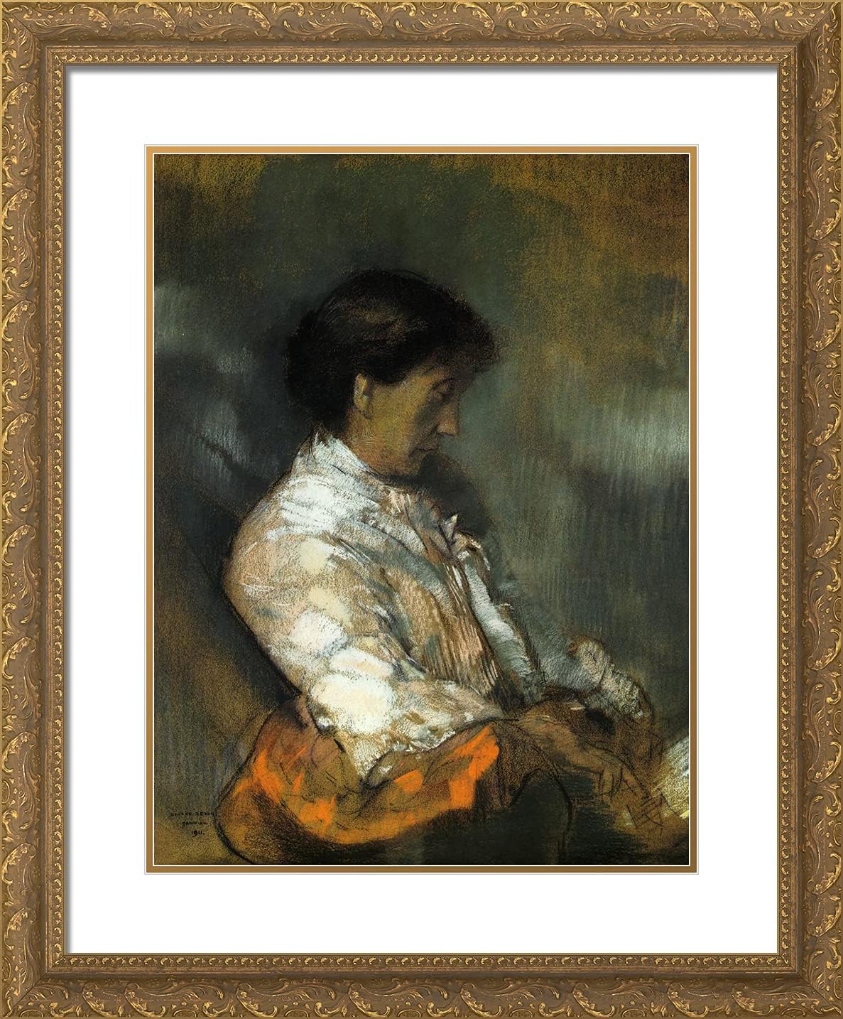 ArtDirect Redon, Odilon 20x24 Gold Ornate Framed Art Print with Double Matting Titled: Portrait of Madame Redon