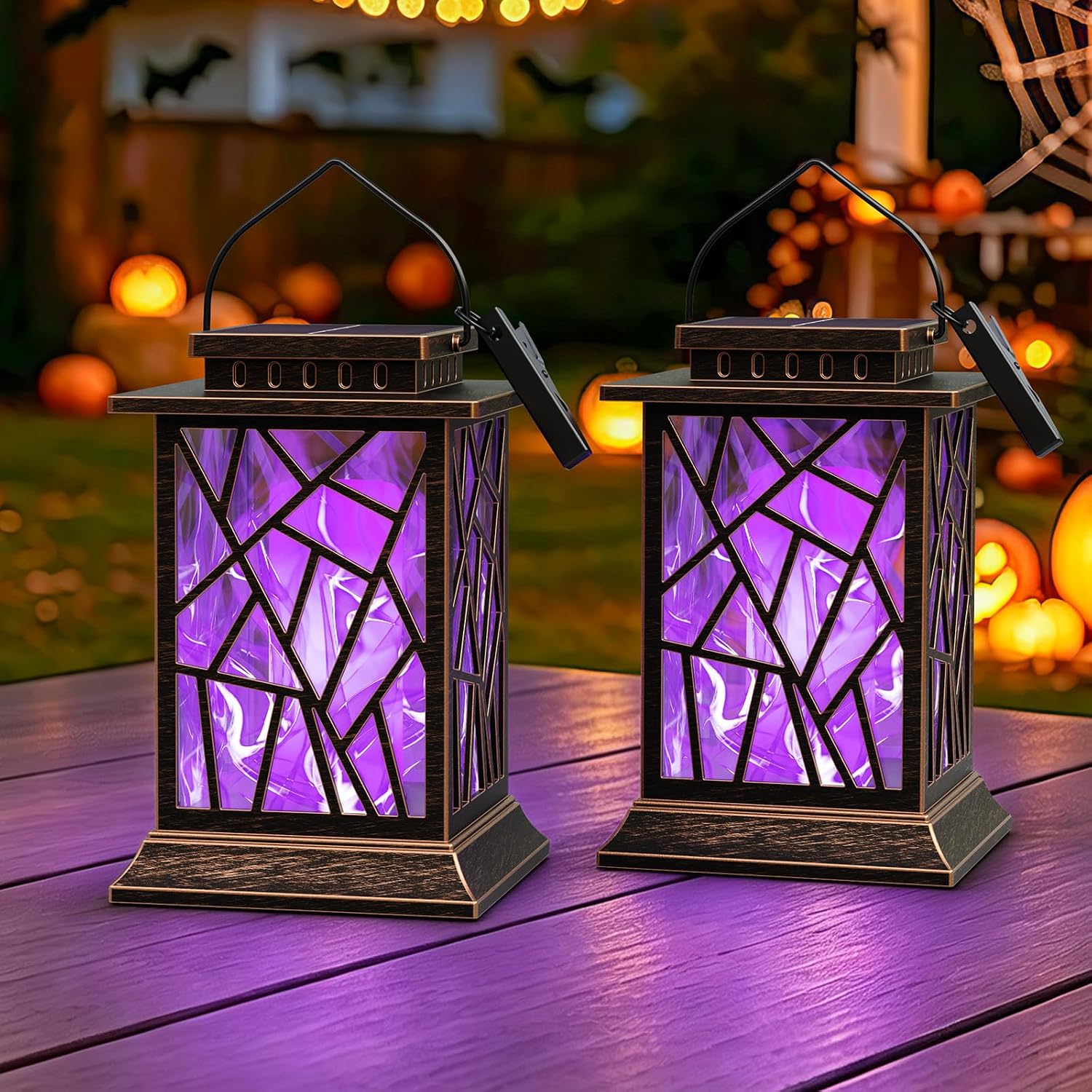 Solar Lanterns Outdoor Waterproof, Flickering Flame Hanging Solar Lights