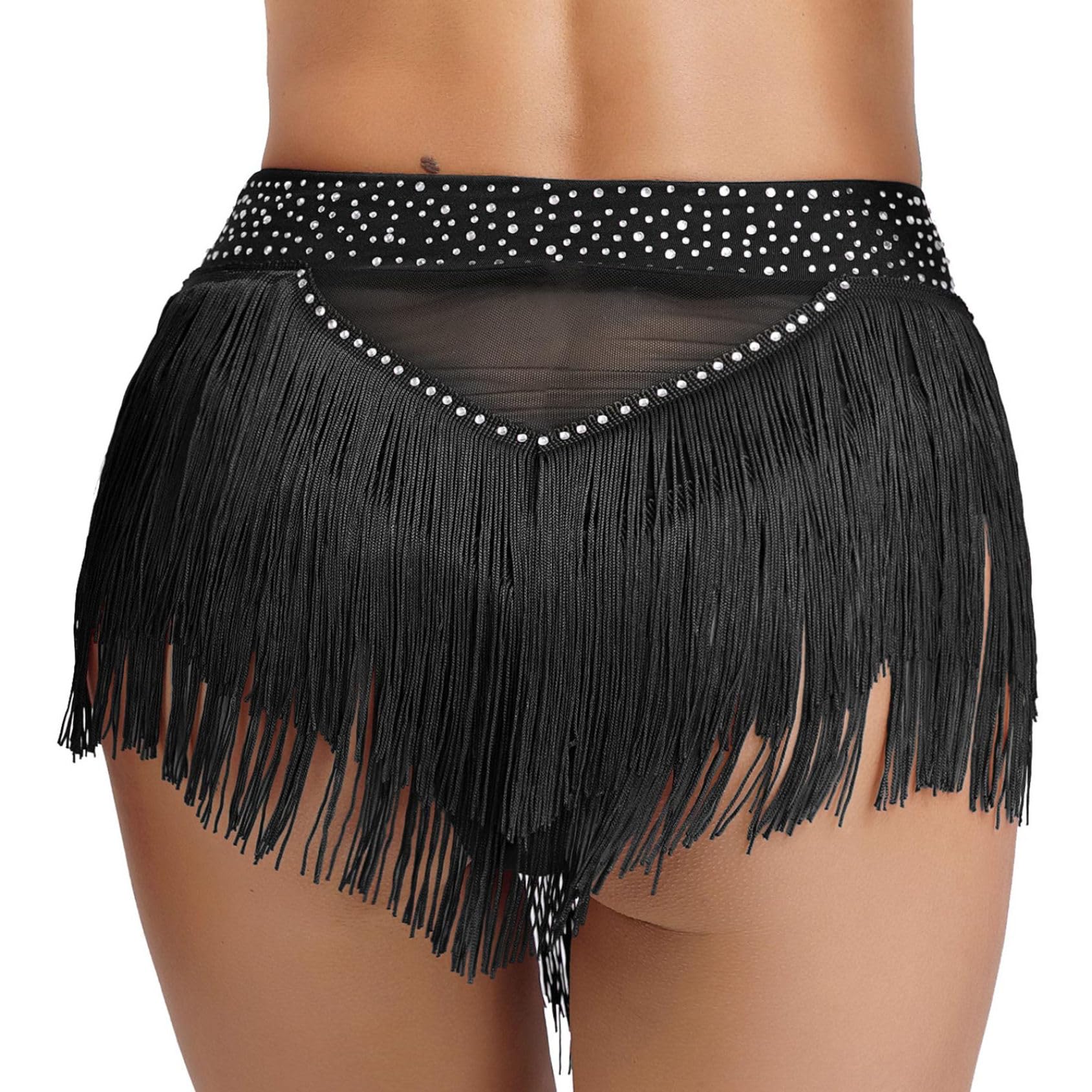 Pantalones cortos brillantes para mujer, con borlas, tango latino, falda de danza, festival, flecos, danza del vientre, ropa de danza