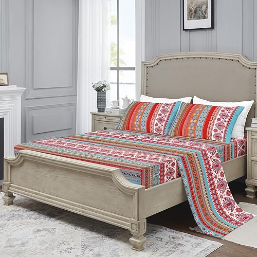 Miniatura 7 de YIYEA Sábanas de tamaño King  Boho  Sábanas de microfibra cepillada de lujo  Sábanas ligeras y transpirables  Sábanas de cama King  Bolsillo