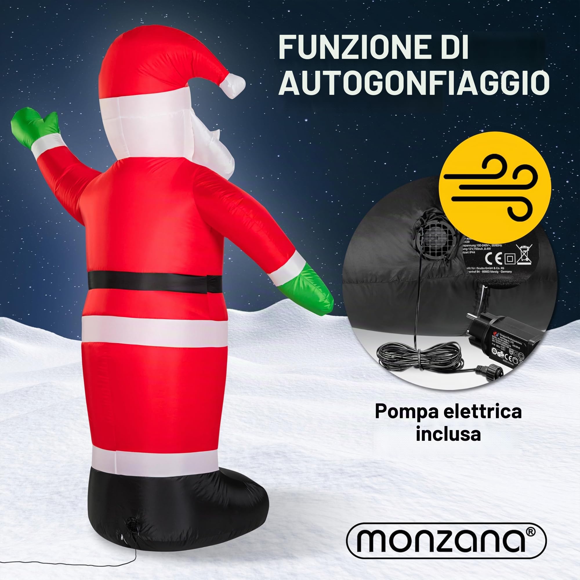 Monzana Babbo Natale Pupazzo Gonfiabile XXL 250cm Illuminazione Luce LED Regalo Natalizio Decorazione Esterno