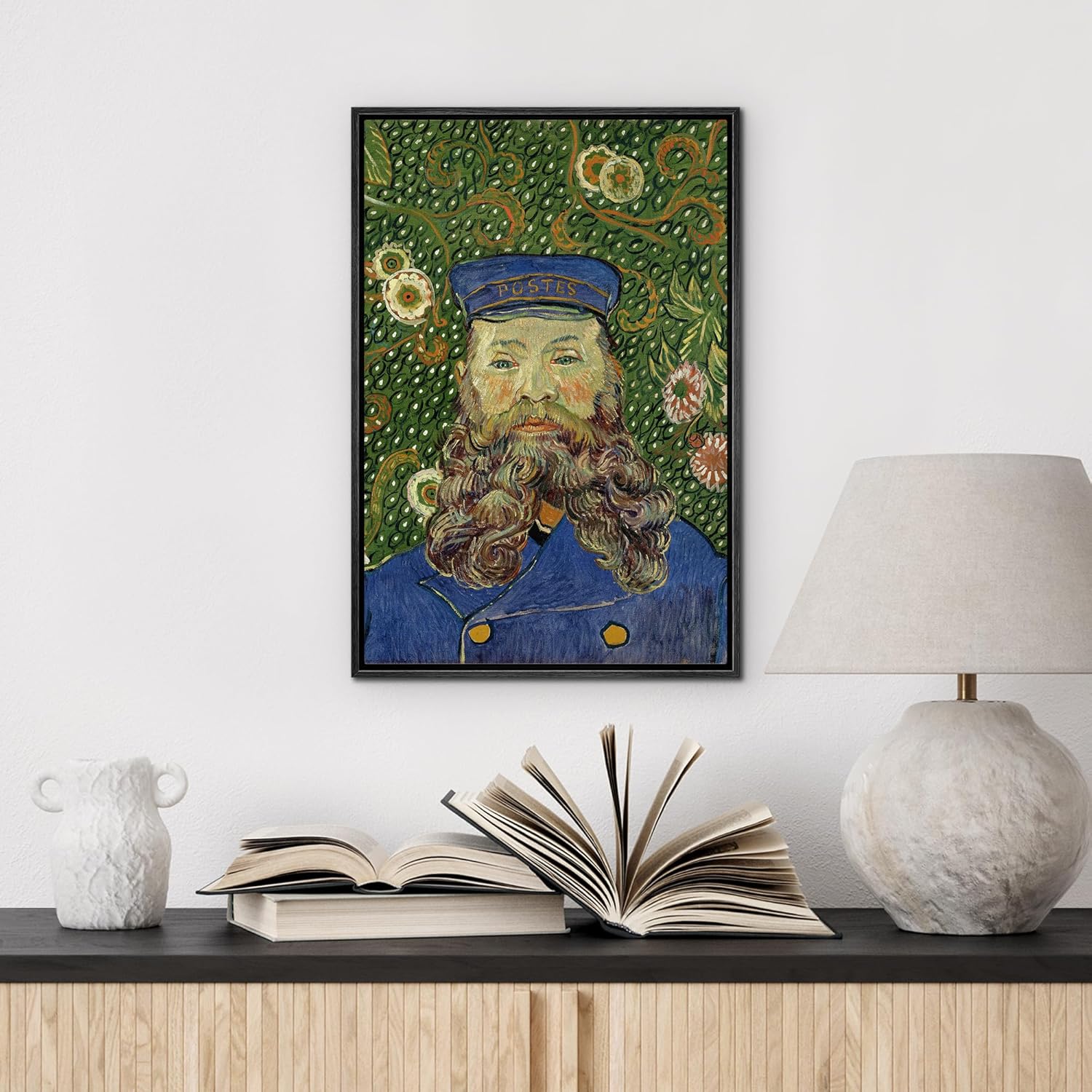 wall26 Framed Canvas Print Wall Art Portrait of Postman Joseph Roulin by Artist Vincent Van Gogh Nature Wilderness Illustrations Fine Art Relax/Calm for Living Room, Bedroom, Office - 16"x24" Black