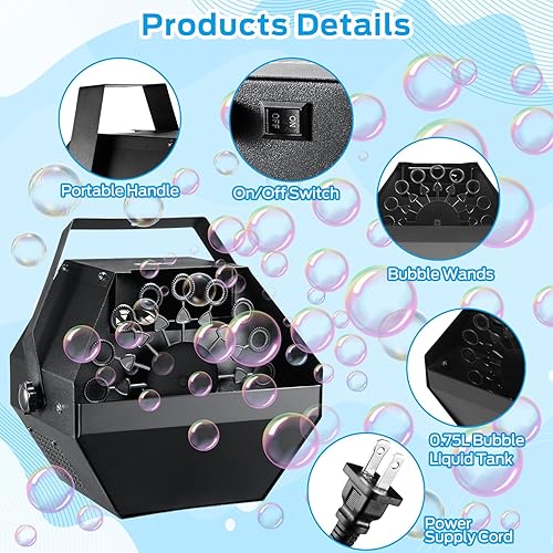 Miniatura 4 de Theefun Bubble Machine 800 Bubbles Per Minute Bubble Maker for Toddlers Kids Portable Plug-in Bubble Blower for Party Wedding Camping-Professional