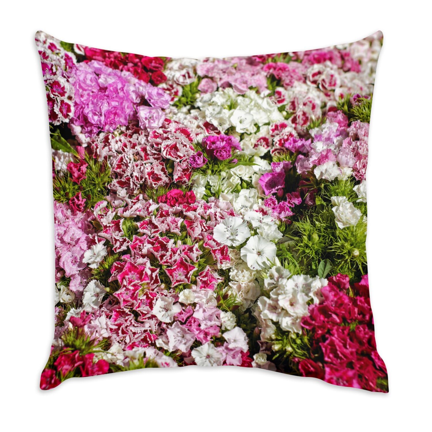 Coussin velours blanc 40x40 déco salon motif floral oeillet bouquet fleurs nature